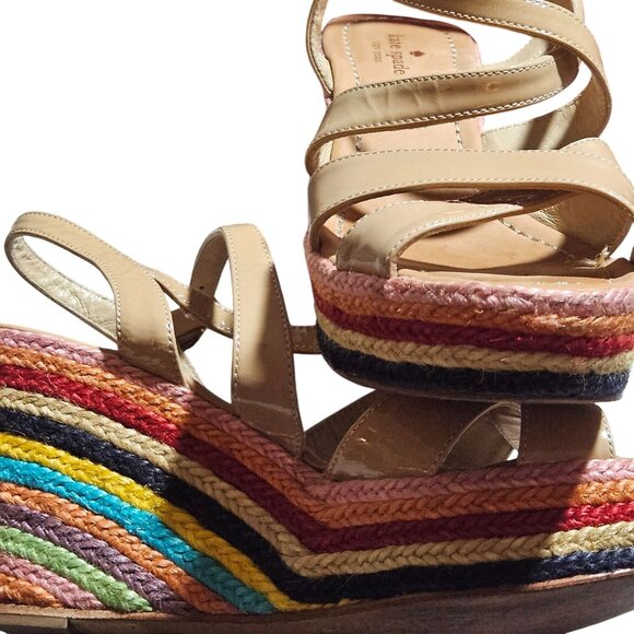 Spring Sandals Easter Kate Spade Women's Rainbow Wedge 7 Patent Leather Strap - Picture 5 of 12